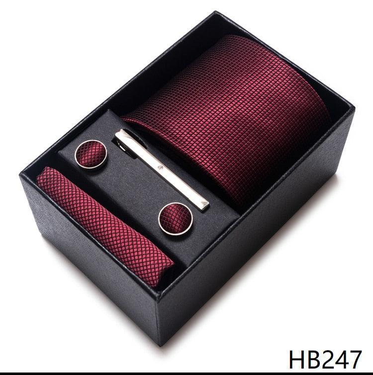 100% Silk Tie Handkerchief Cufflink Set For Men - Luxurious Weddings