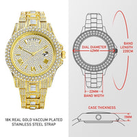 18k Gold Nano Plated Luxury Gold Full Diamond Watch - Luxurious Weddings