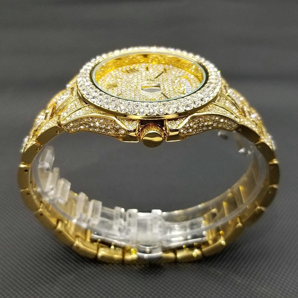 18k Gold Nano Plated Luxury Gold Full Diamond Watch - Luxurious Weddings