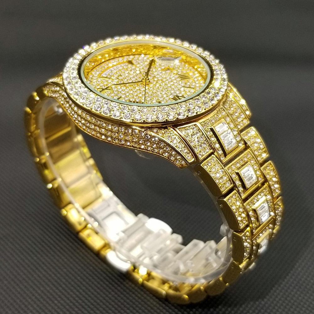 18k Gold Nano Plated Luxury Gold Full Diamond Watch - Luxurious Weddings