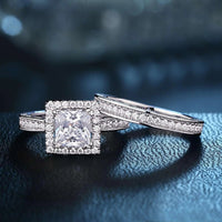 2 Piece Wedding Ring Set Princess Cut AAAAA CZ 925 Sterling Silver Luxurious Weddings