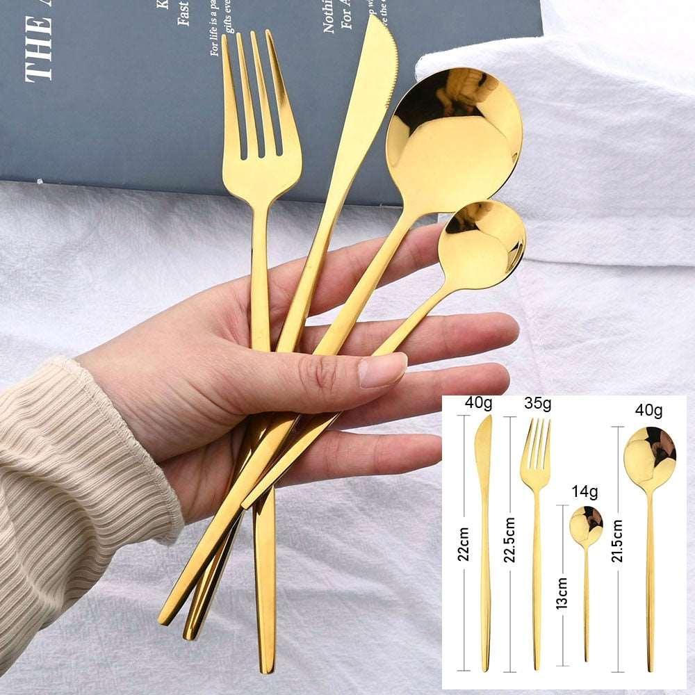 24Pcs Black Handle Golden Cutlery Set - Luxurious Weddings