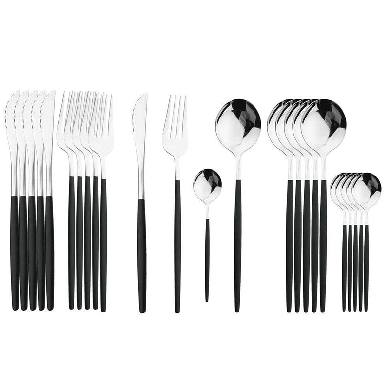24Pcs Black Handle Golden Cutlery Set Knife Set Luxurious Weddings