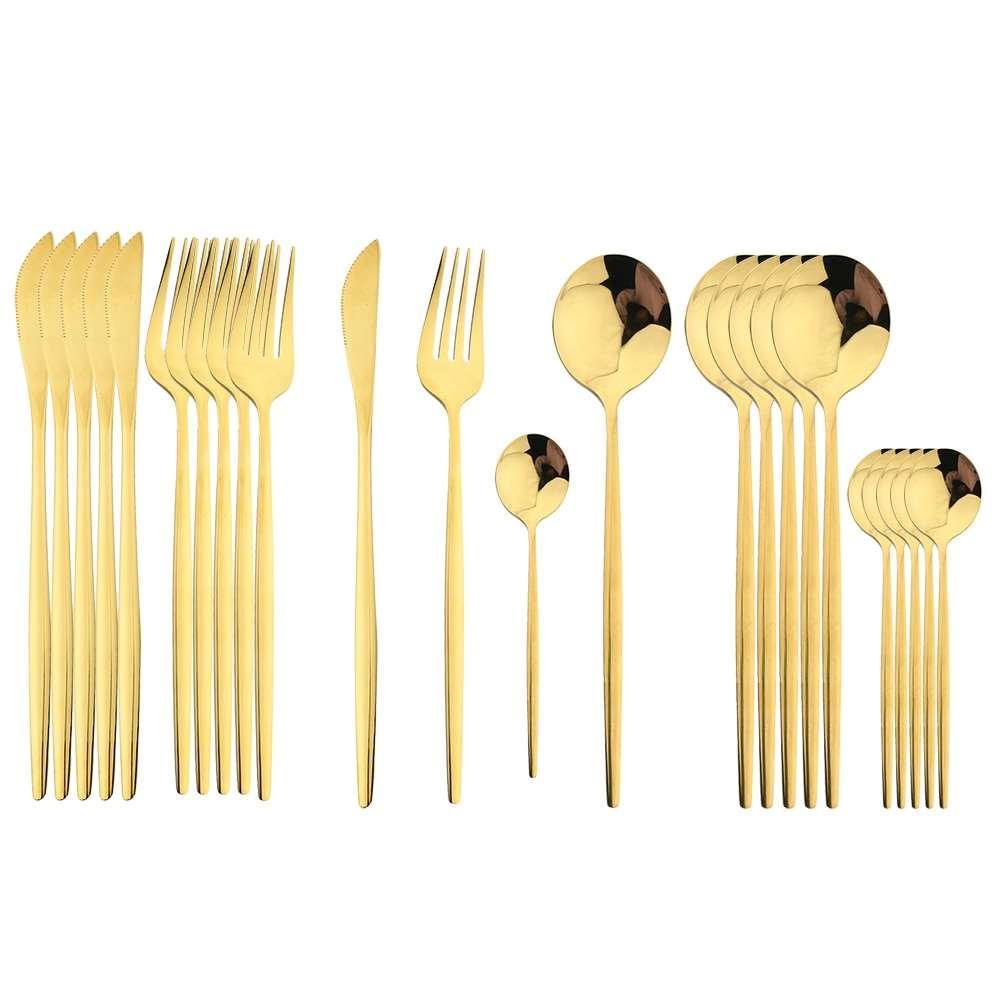 24Pcs Black Handle Golden Cutlery Set - Luxurious Weddings