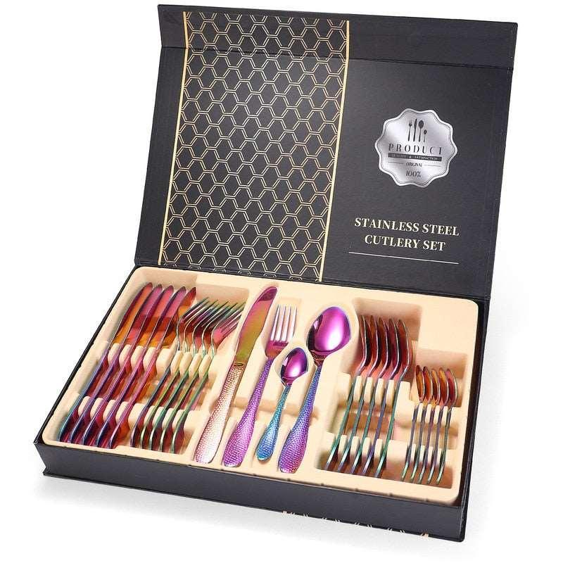 24Pcs/set Luxury Gold Stainless Steel Cutlery Set Gifts for her Luxurious Weddings