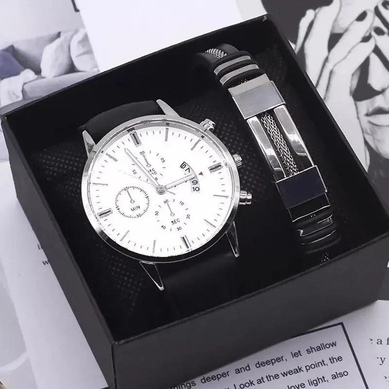 2pcs/set Mens Watch Bracelett Quartz Wrist Watch Set - Luxurious Weddings