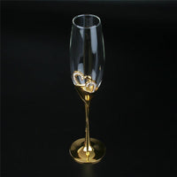 2Pcs/Set Wedding Crystal Champagne Glasses Gold Metal Stand Flutes - Luxurious Weddings