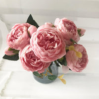30cm Rose Pink Silk Peony Artificial Flowers Bouquet 5 Big Head and 4 Bud - Luxurious Weddings