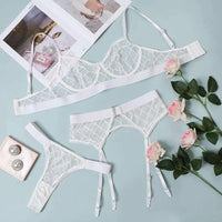 3pcs Womens Bra and Panty Set with Garter - Luxurious Weddings