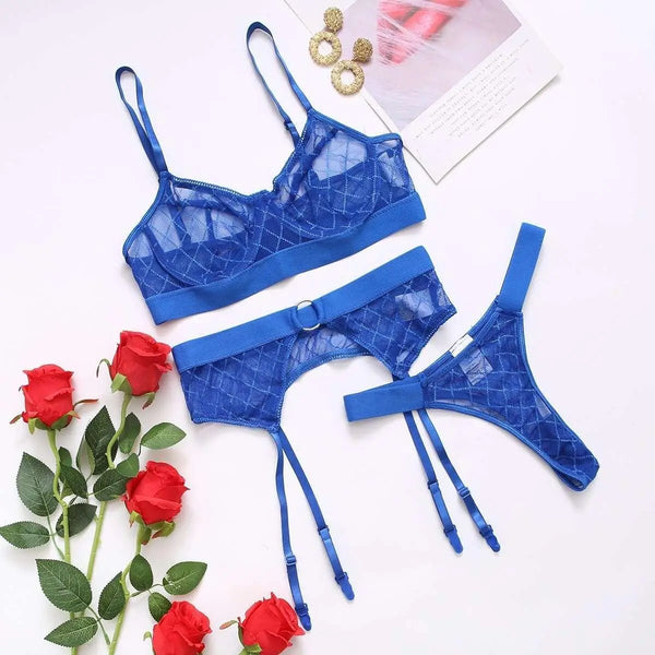 3pcs Womens Bra and Panty Set with Garter - Luxurious Weddings