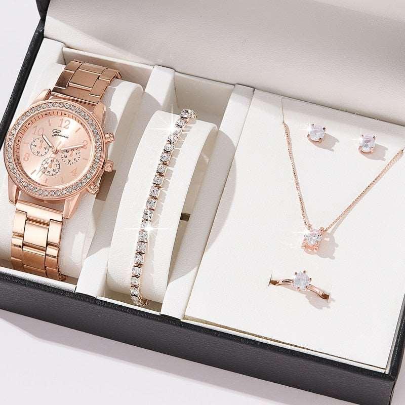 6PCS Womens Watch & Jewely Gift Set - Luxurious Weddings