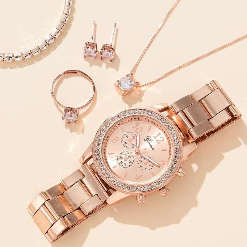 6PCS Womens Watch & Jewely Gift Set - Luxurious Weddings