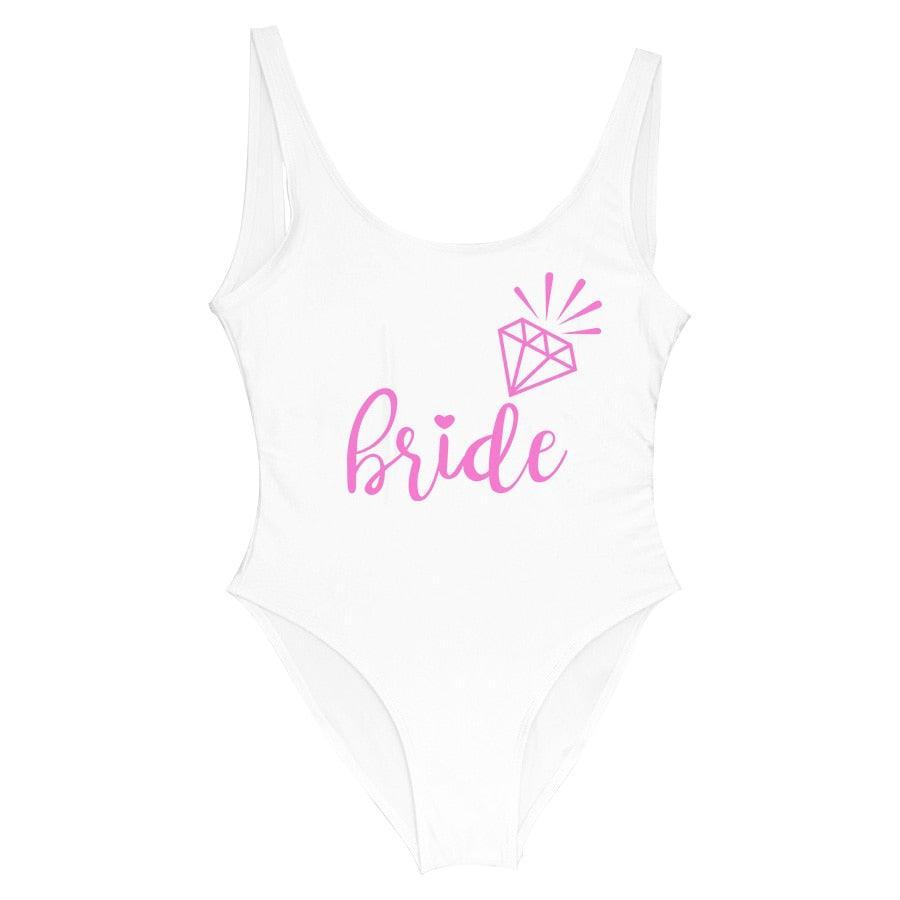 Bachelorette Party One Piece Swimsuit Bride Squad - Luxurious Weddings