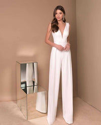 Backless Off Shoulder High Waisted Straight Pants Playsuit - Luxurious Weddings