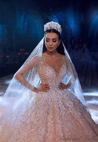 Bead Lace Appliques Princess Bridal Gown Custom Made - Luxurious Weddings