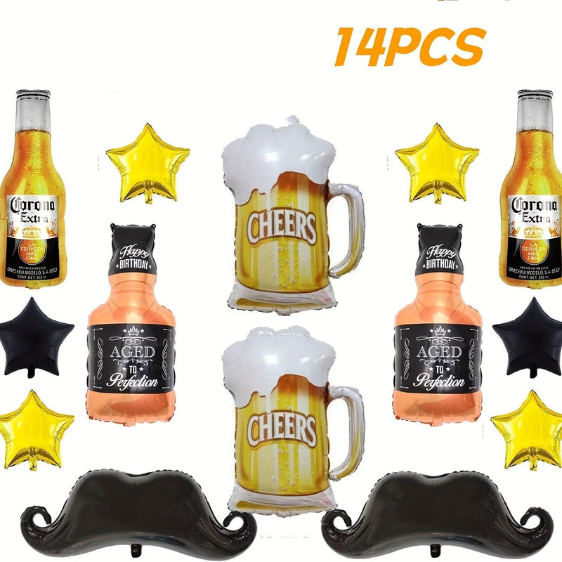 Beer Mylar Helium Balloon Set - 14pcs Balloons Luxurious Weddings