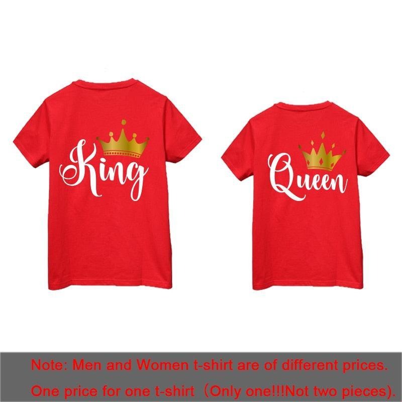 behind King Queen Printing Lover Couples Tee Shirt Harajuku Womens T-shirt Crown Printing Couple Clothes Summer Women Man Tops - Luxurious Weddings