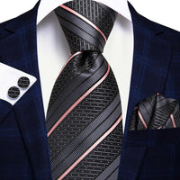 Black Red Striped Silk Wedding Tie For Men Handky Cufflink Gift Men Necktie Fashion Business Party Dropshiping Hi-Tie Designer - Luxurious Weddings