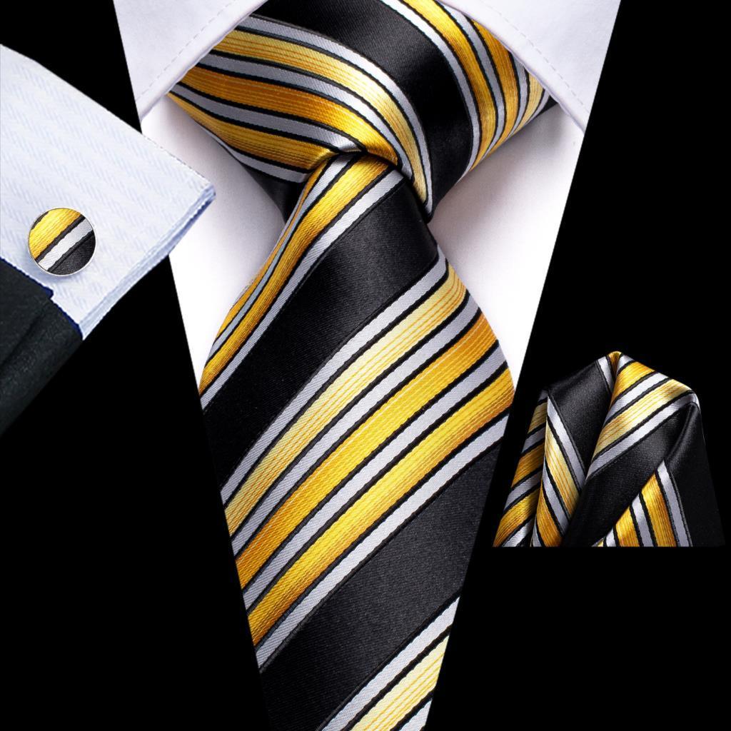 Black Red Striped Silk Wedding Tie For Men Handky Cufflink Gift Men Necktie Fashion Business Party Dropshiping Hi-Tie Designer - Luxurious Weddings