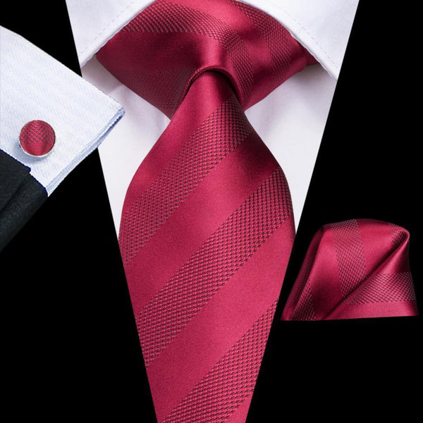 Black Red Striped Silk Wedding Tie For Men Handky Cufflink Gift Men Necktie Fashion Business Party Dropshiping Hi-Tie Designer - Luxurious Weddings