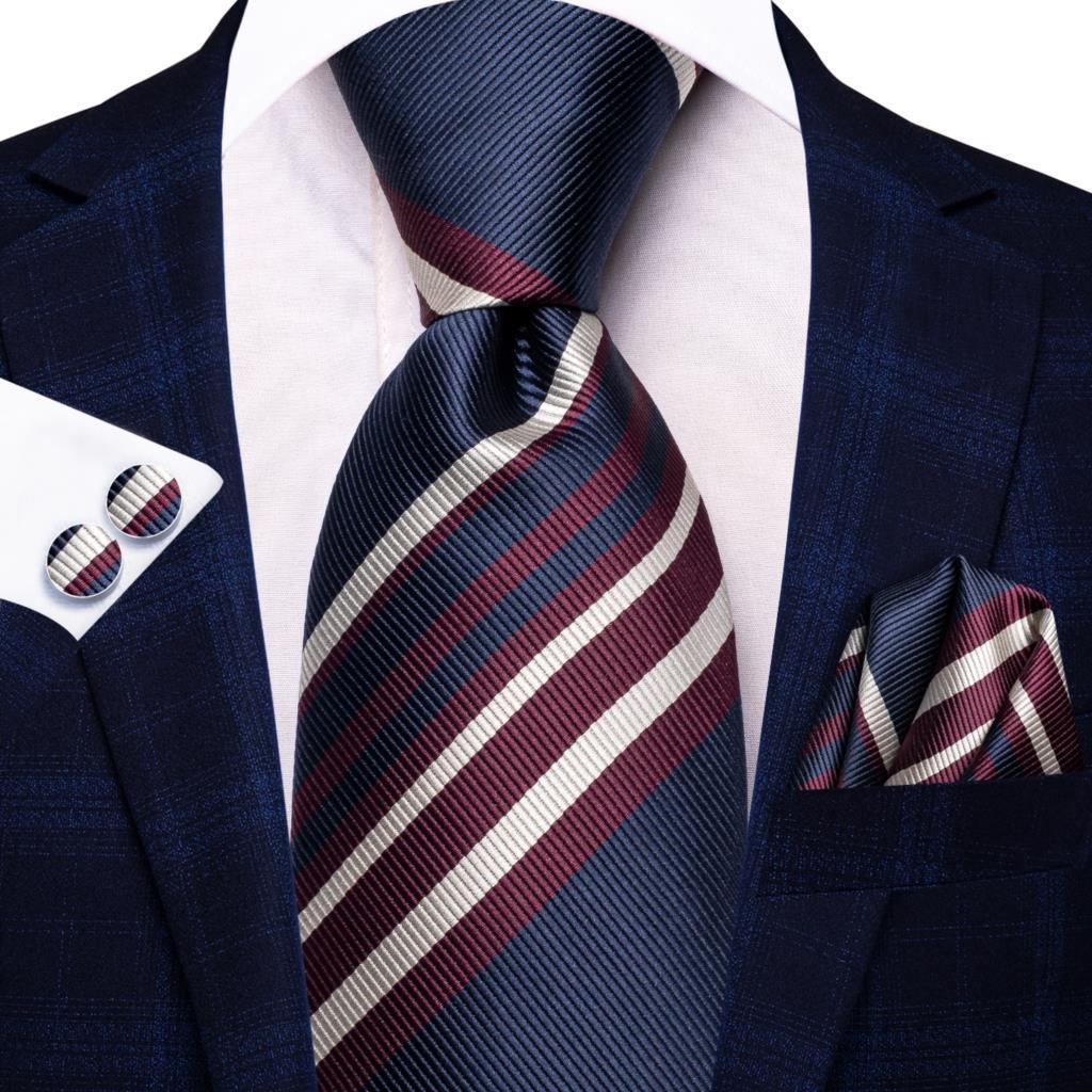 Black Red Striped Silk Wedding Tie For Men Handky Cufflink Gift Men Necktie Fashion Business Party Dropshiping Hi-Tie Designer - Luxurious Weddings