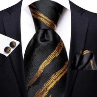 Black Red Striped Silk Wedding Tie For Men Handky Cufflink Gift Men Necktie Fashion Business Party Dropshiping Hi-Tie Designer - Luxurious Weddings