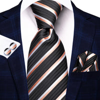 Black Red Striped Silk Wedding Tie For Men Handky Cufflink Gift Men Necktie Fashion Business Party Dropshiping Hi-Tie Designer - Luxurious Weddings