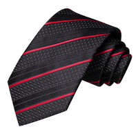 Black Red Striped Silk Wedding Tie For Men Handky Cufflink Gift Men Necktie Fashion Business Party Dropshiping Hi-Tie Designer - Luxurious Weddings