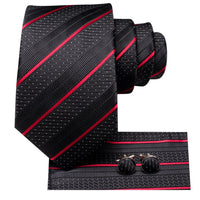 Black Red Striped Silk Wedding Tie For Men Handky Cufflink Gift Men Necktie Fashion Business Party Dropshiping Hi-Tie Designer - Luxurious Weddings