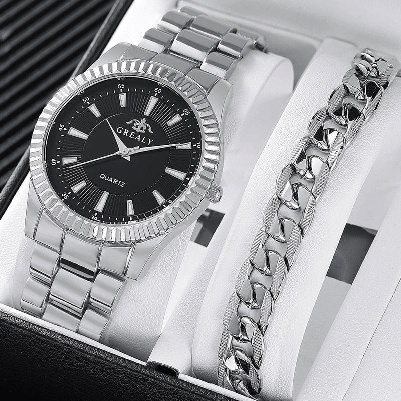 Business Fashion Casual Round Pointer Quartz Watches + Bracelet Groomsmen Gifts Luxurious Weddings