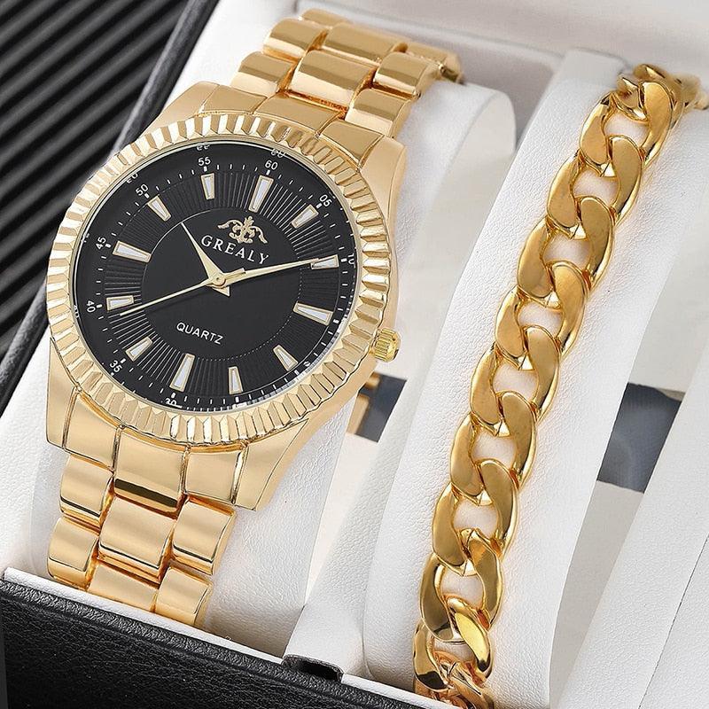 Business Fashion Casual Round Pointer Quartz Watches + Bracelet Groomsmen Gifts Luxurious Weddings