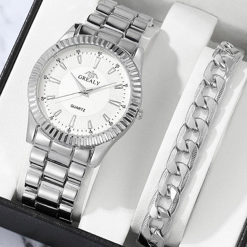 Business Fashion Casual Round Pointer Quartz Watches + Bracelet - Luxurious Weddings