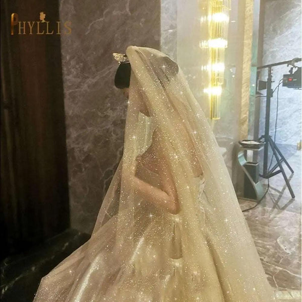 Champagne Bling Veils High Sparkle Bridal Veil - Luxurious Weddings