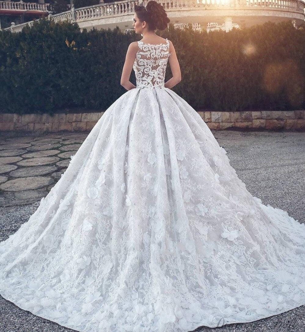 Crystal Ball Gown Wedding Dress V Neck - Luxurious Weddings