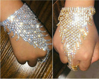 Crystal Finger Ring Bracelet Rhinestone Hand Chain - Luxurious Weddings