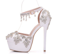 Crystal Queen Rhinestones Bridal Wedding High Heels - Luxurious Weddings