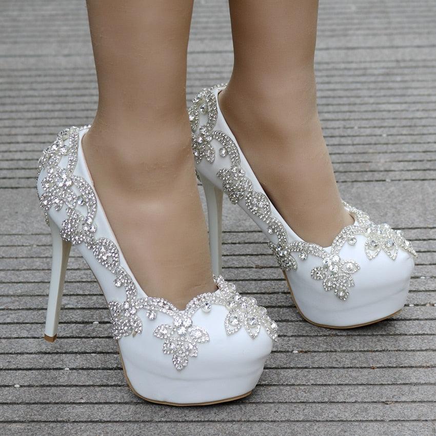 Crystal Queen White Rhinestone Diamond Wedding Shoes - Luxurious Weddings