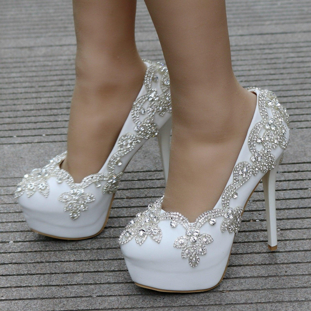 Crystal Queen White Rhinestone Diamond Wedding Shoes - Luxurious Weddings