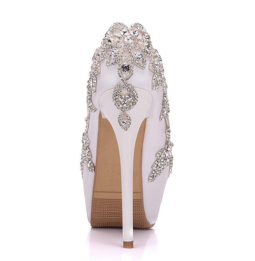 Crystal Queen White Rhinestone Diamond Wedding Shoes - Luxurious Weddings