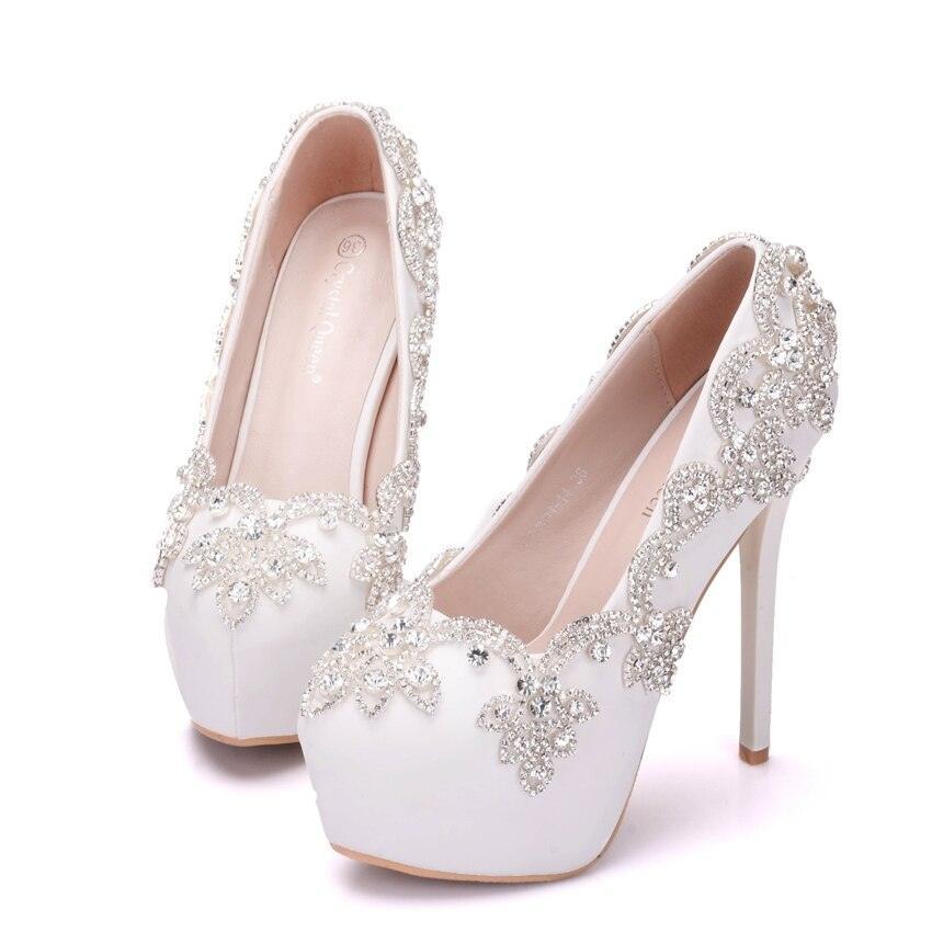 Crystal Queen White Rhinestone Diamond Wedding Shoes - Luxurious Weddings
