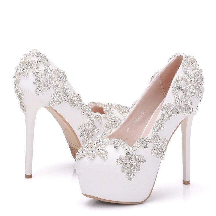 Crystal Queen White Rhinestone Diamond Wedding Shoes - Luxurious Weddings