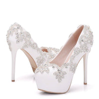 Crystal Queen White Rhinestone Diamond Wedding Shoes - Luxurious Weddings