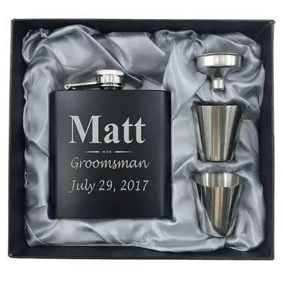 Custom 1Black Stainless Steel Hip Flask With Box - Luxurious Weddings