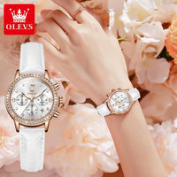 Diamond Dial Quartz Watch for Women Elegant Leather Strap - Luxurious Weddings