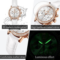 Diamond Dial Quartz Watch for Women Elegant Leather Strap - Luxurious Weddings