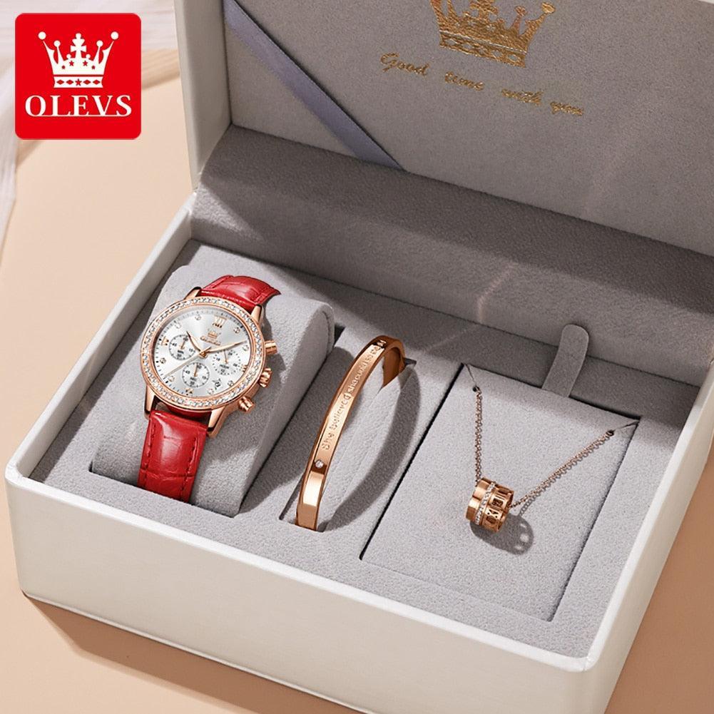 Diamond Dial Quartz Watch for Women Elegant Leather Strap - Luxurious Weddings