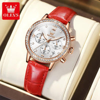 Diamond Dial Quartz Watch for Women Elegant Leather Strap - Luxurious Weddings