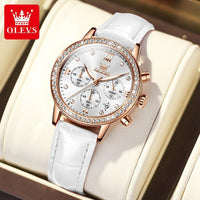 Diamond Dial Quartz Watch for Women Elegant Leather Strap - Luxurious Weddings