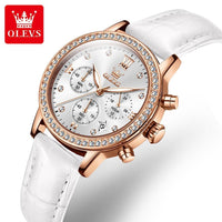 Diamond Dial Quartz Watch for Women Elegant Leather Strap - Luxurious Weddings