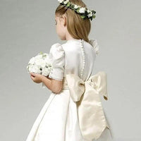 Ivory Satin Flower Girl Dresses With Champagne Bow - Luxurious Weddings